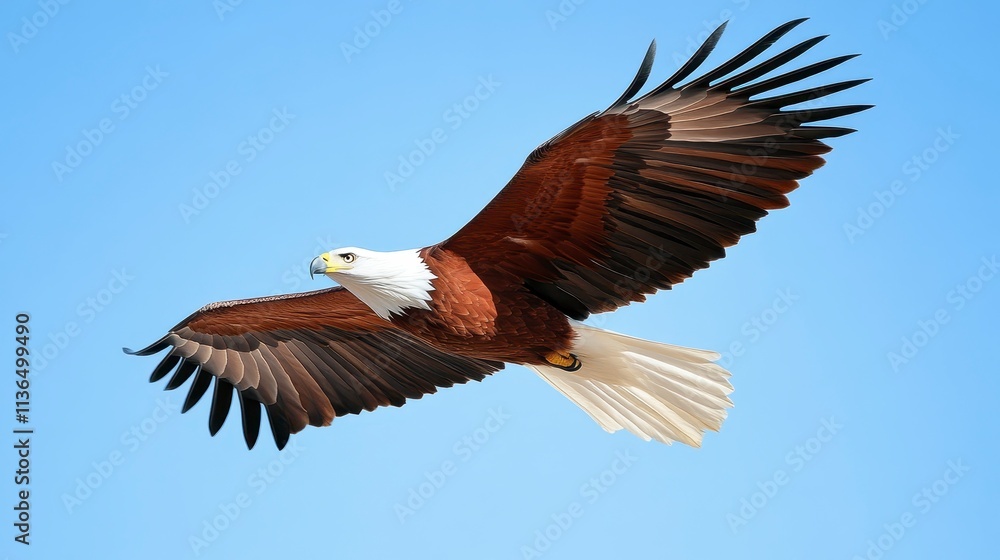 Naklejka premium Majestic Red breasted Eagle in Flight Soaring High Wildlife Nature Bird