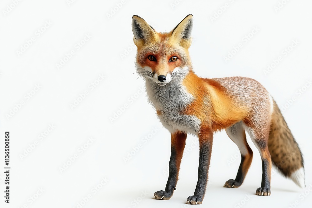Studio photo of a fox isolated against a white background. Wildlife and conservation concept, space for copy. Studio photo of a fox isolated against a white background. Wildlife and conservation concept, space for copy.