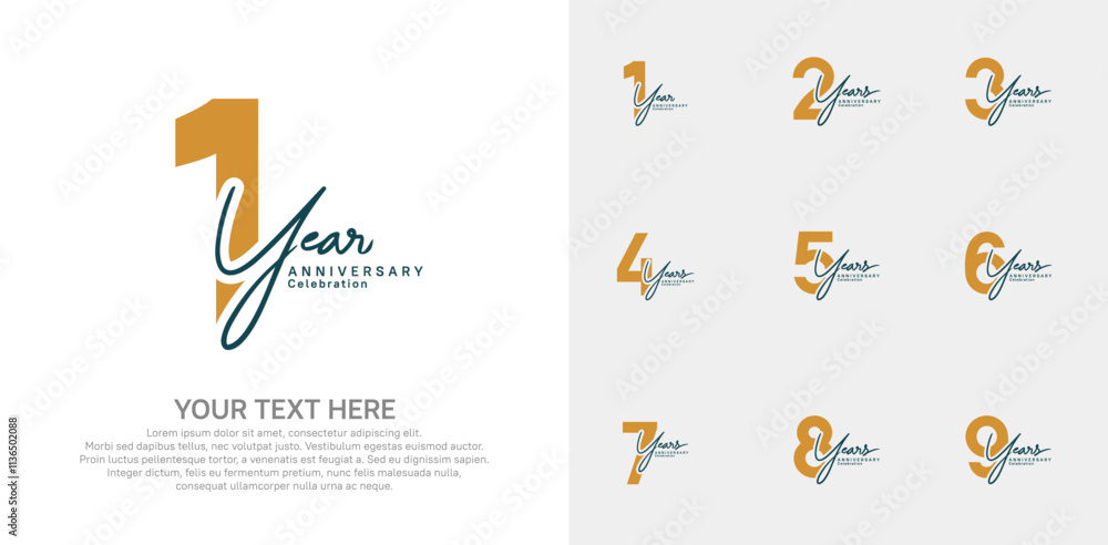 Fototapeta premium Anniversary logo set vector design, brown and black color for celebration event