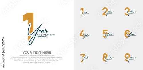 Anniversary logo set vector design, brown and black color for celebration event