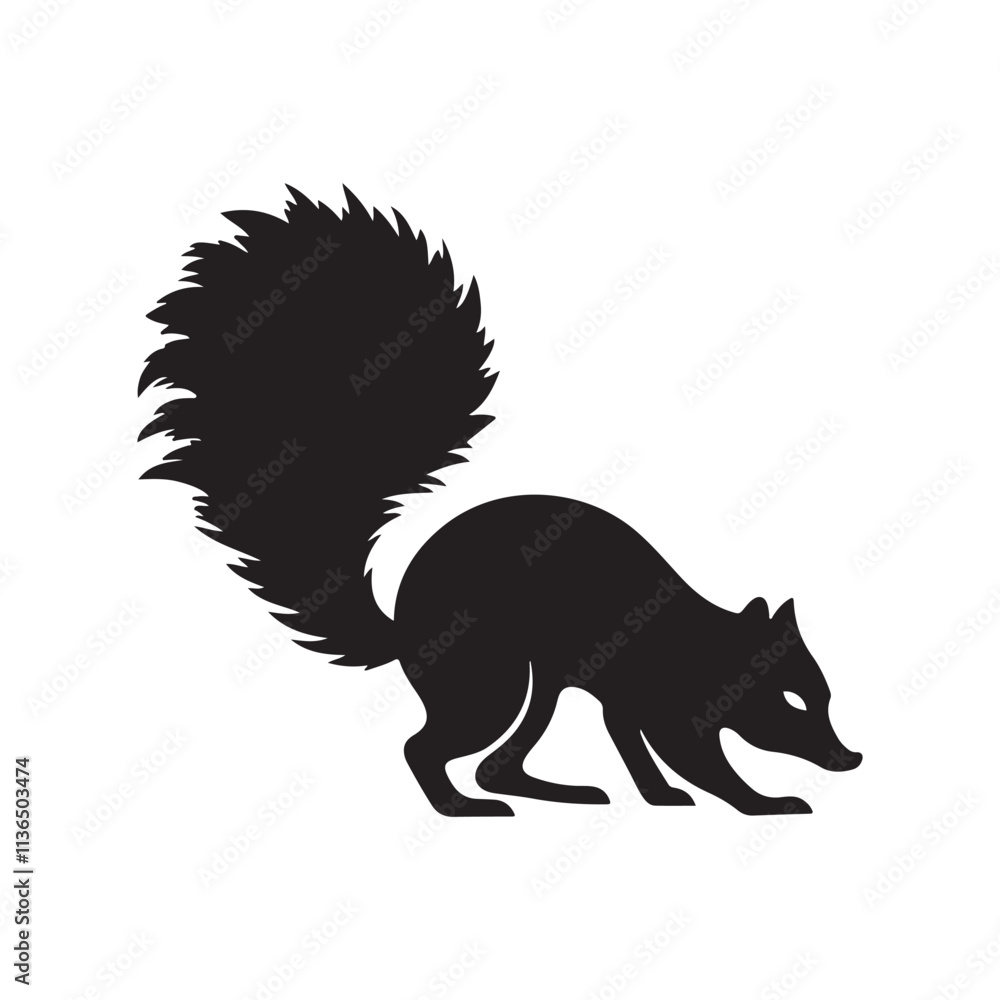 Obraz premium Skunk with a bushy tail silhouette vector art black color design and solid white background 