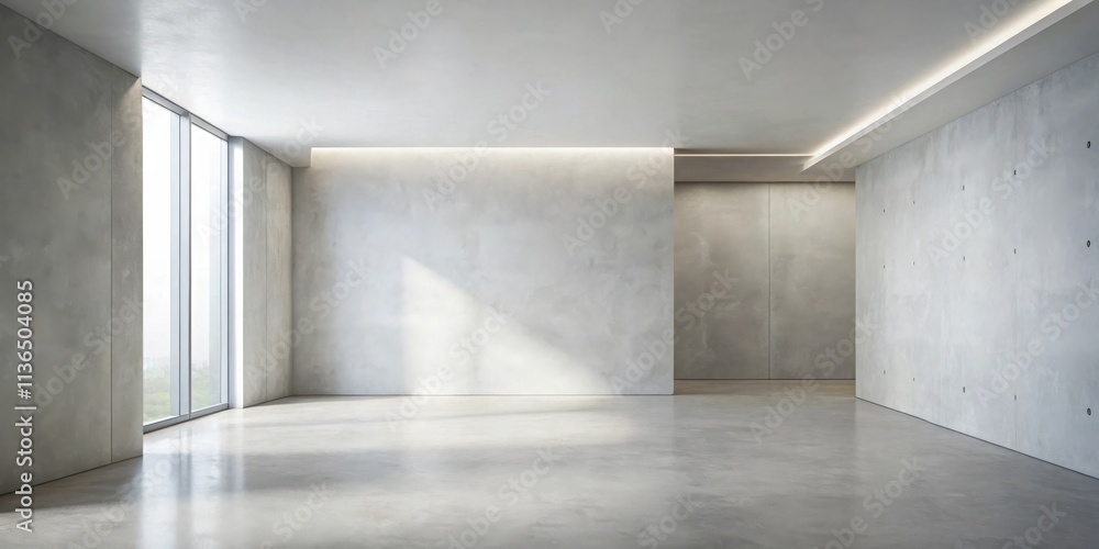 Obraz premium Sunlit Modern Empty Room with Concrete Walls and Floor