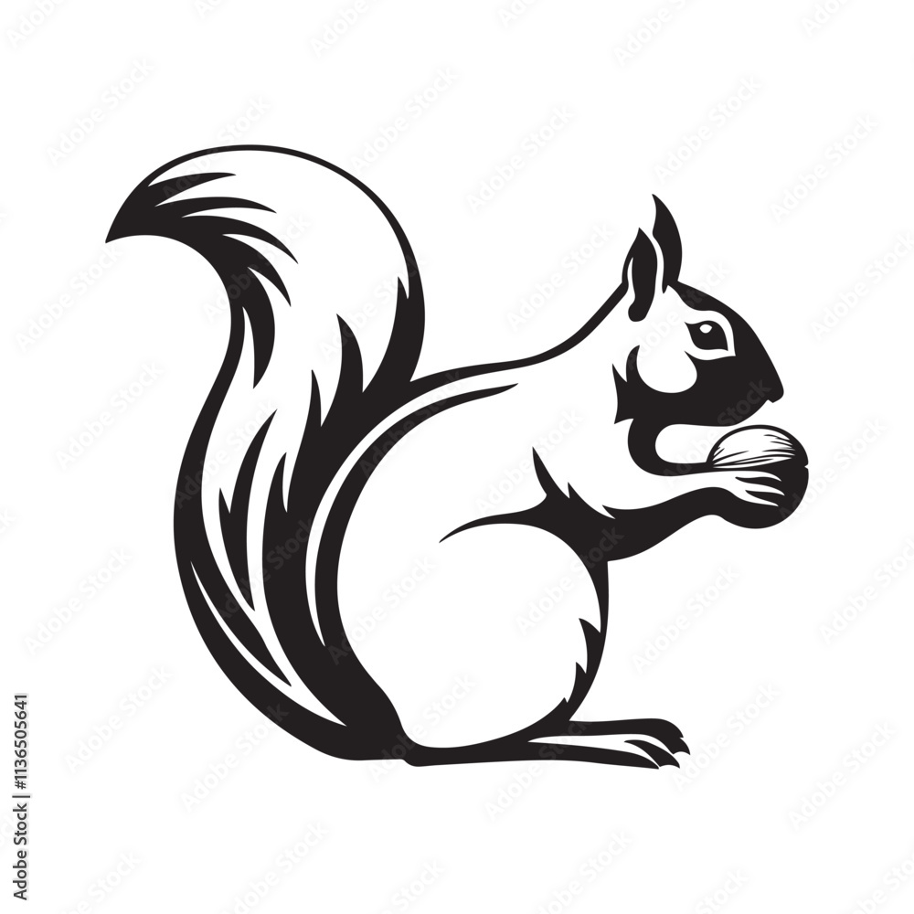 Squirrel eating a nut silhouette vector art black color design and solid white background Squirrel eating a nut silhouette vector art black color design and solid white background