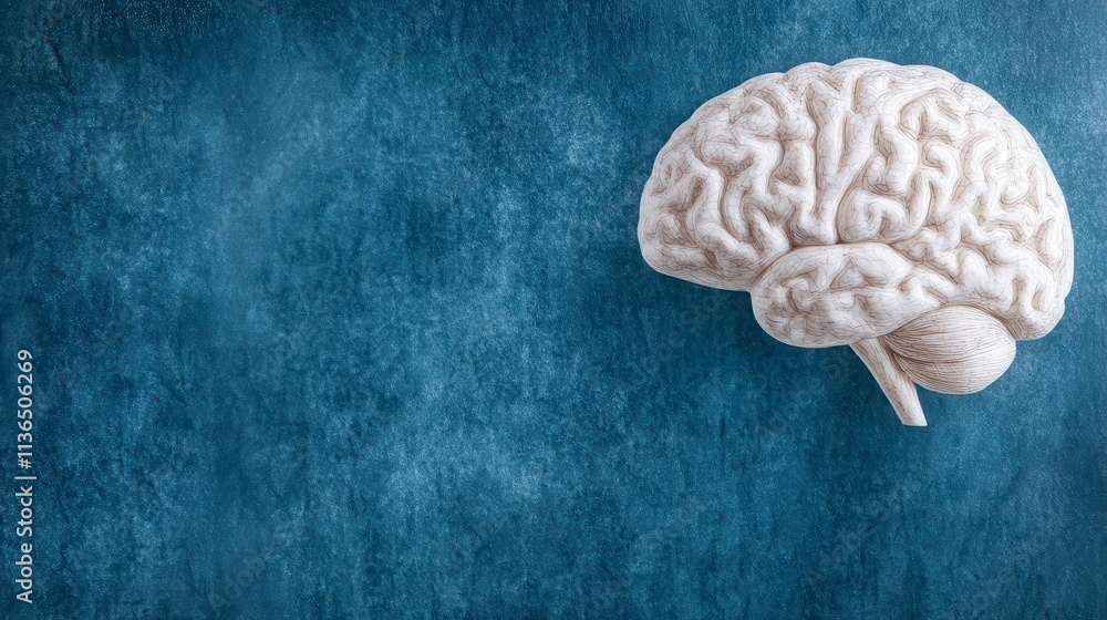 Human Brain Anatomy on Blue Textured Background Human Brain Anatomy on Blue Textured Background