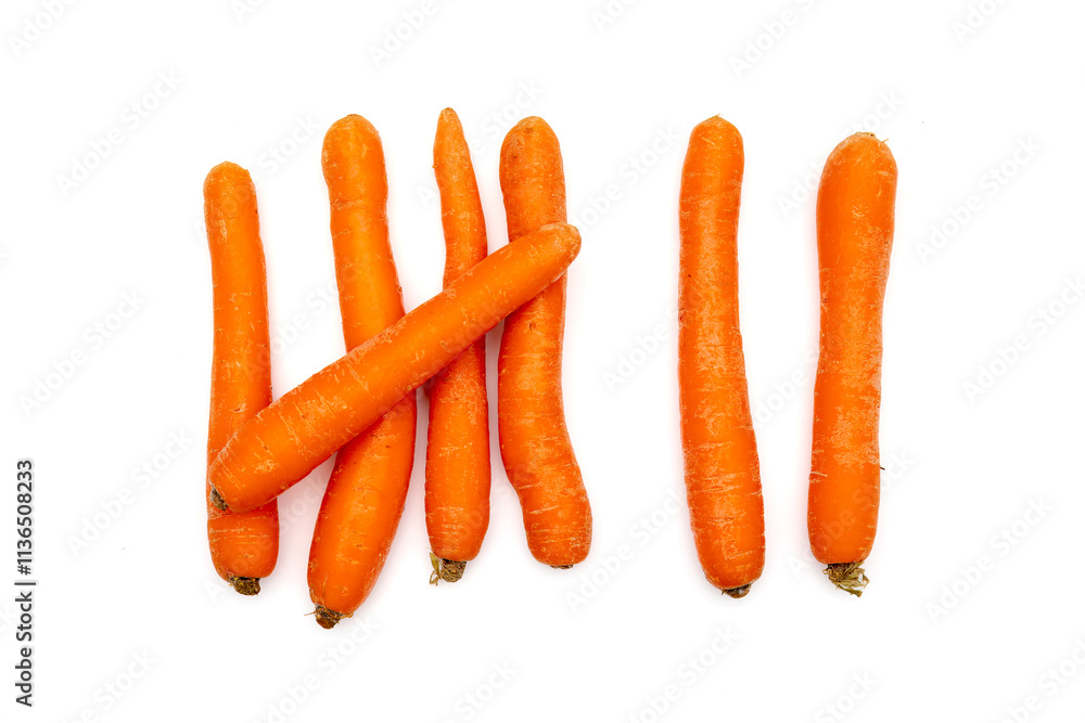 Counting Exercise with Seven Carrots on a White Background Counting Exercise with Seven Carrots on a White Background