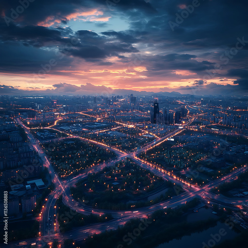 Urban Night Skyline with Vibrant City Lights