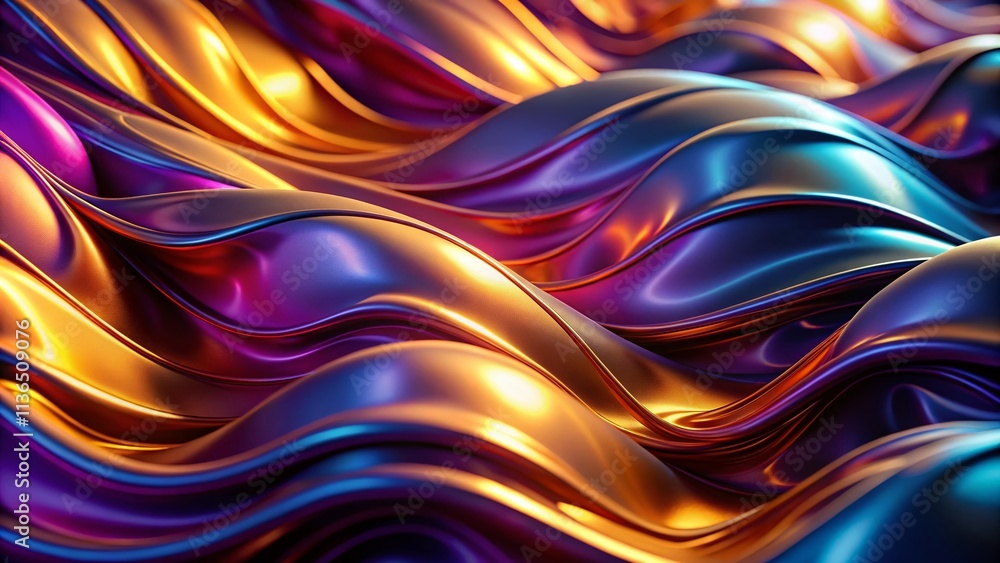 Fototapeta premium Fluid Gradient Fashion Photography: Purple, Blue, Amber Liquid Metal Waves
