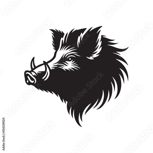 Wild boar head  silhouette vector art black color design and solid white background 