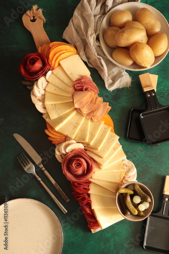 plateau de fromage à raclette et charcuterie