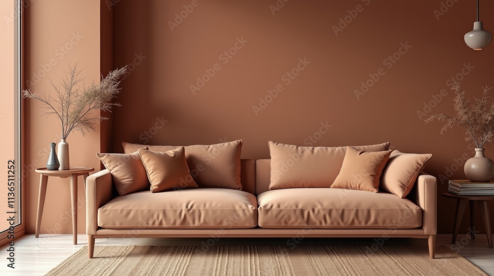 Abstract interior design featuring muted terracotta palette and mocha mousse presentation. Abstract interior design featuring muted terracotta palette and mocha mousse presentation.