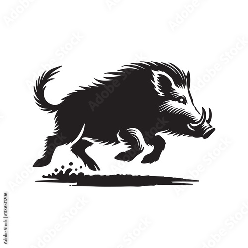 Wild boar running  silhouette vector art black color design and solid white background  photo