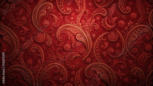 Intricate Red and Gold Paisley Design Fabric Texture