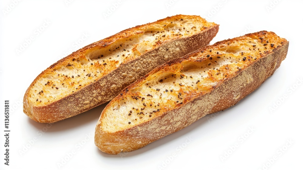 Crispy Toasted Bread Slices on White Background