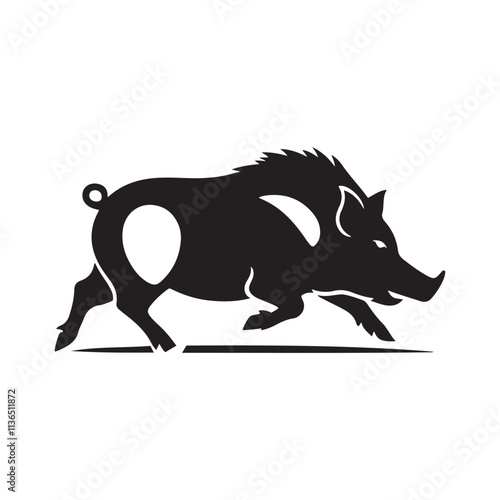 Wild boar running  silhouette vector art black color design and solid white background 