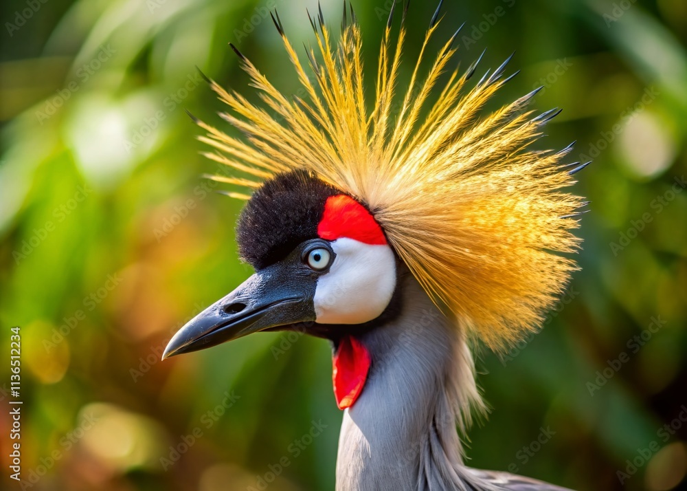 Fototapeta premium Funny African Crowned Crane Portrait, Bird Photography, Wildlife Image, Majestic Bird, Crowned Crane Closeup, African Bird, Comedy Animal Photo