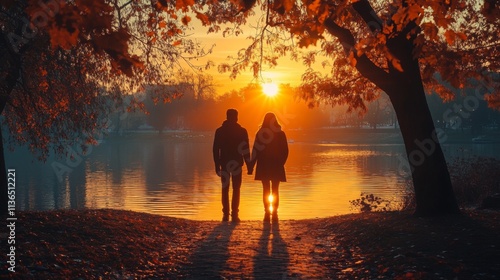 Wallpaper Mural Silhouettes of a couple walking through a forest at sunrise Torontodigital.ca