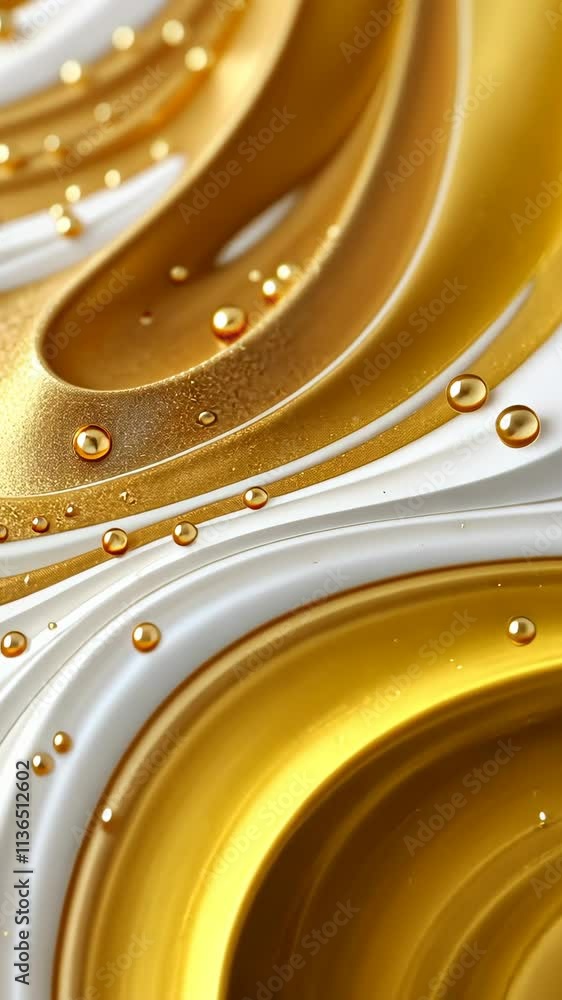 Swirling patterns of gold and white with droplets creating an elegant and modern abstract design Swirling patterns of gold and white with droplets creating an elegant and modern abstract design