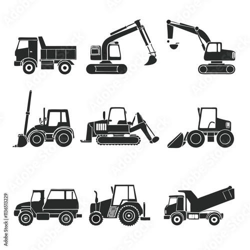 Vector Illustration of Various Construction Vehicles