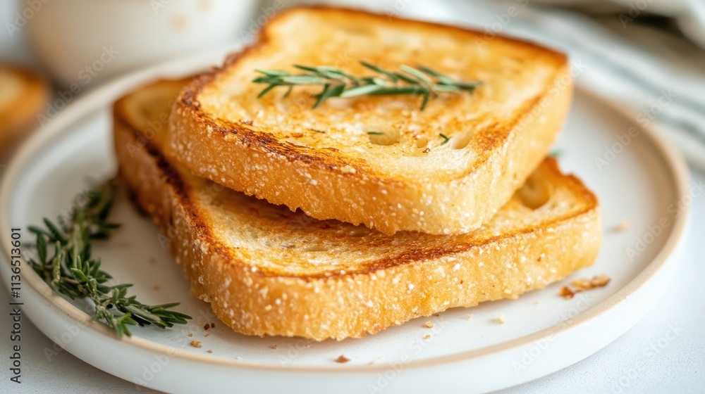 Perfectly Toasted Golden Slices on Plate Perfectly Toasted Golden Slices on Plate