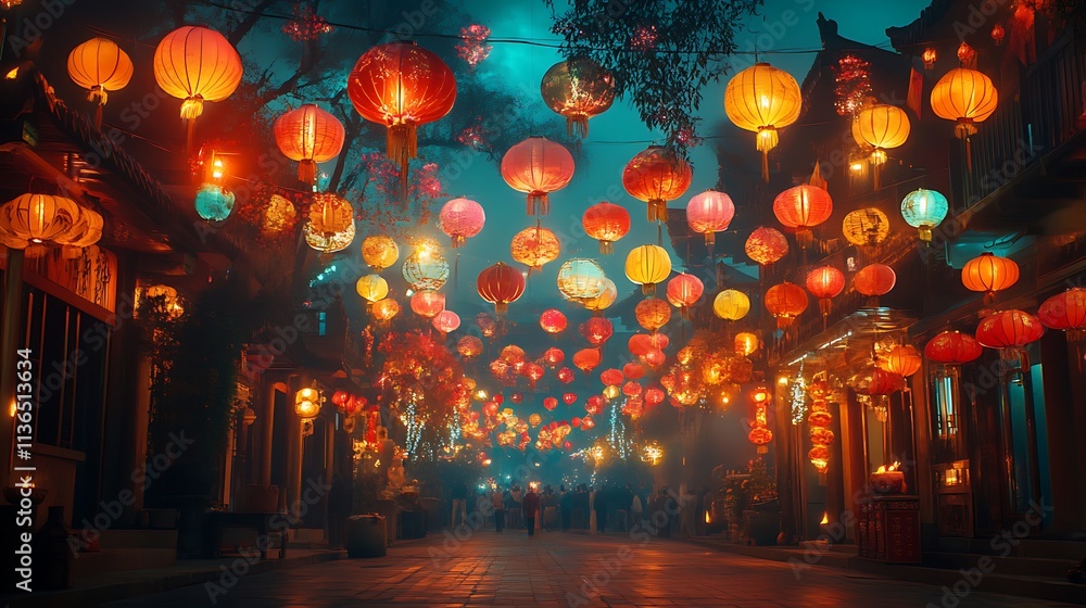 Colorful Display of Traditional Chinese Lanterns and Festive Atmosphere Colorful Display of Traditional Chinese Lanterns and Festive Atmosphere
