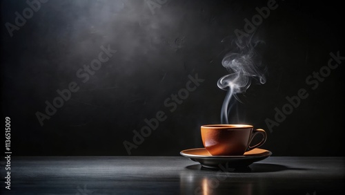 Aromatic Steam Rising from a Warm Cup of Coffee on a Dark Table