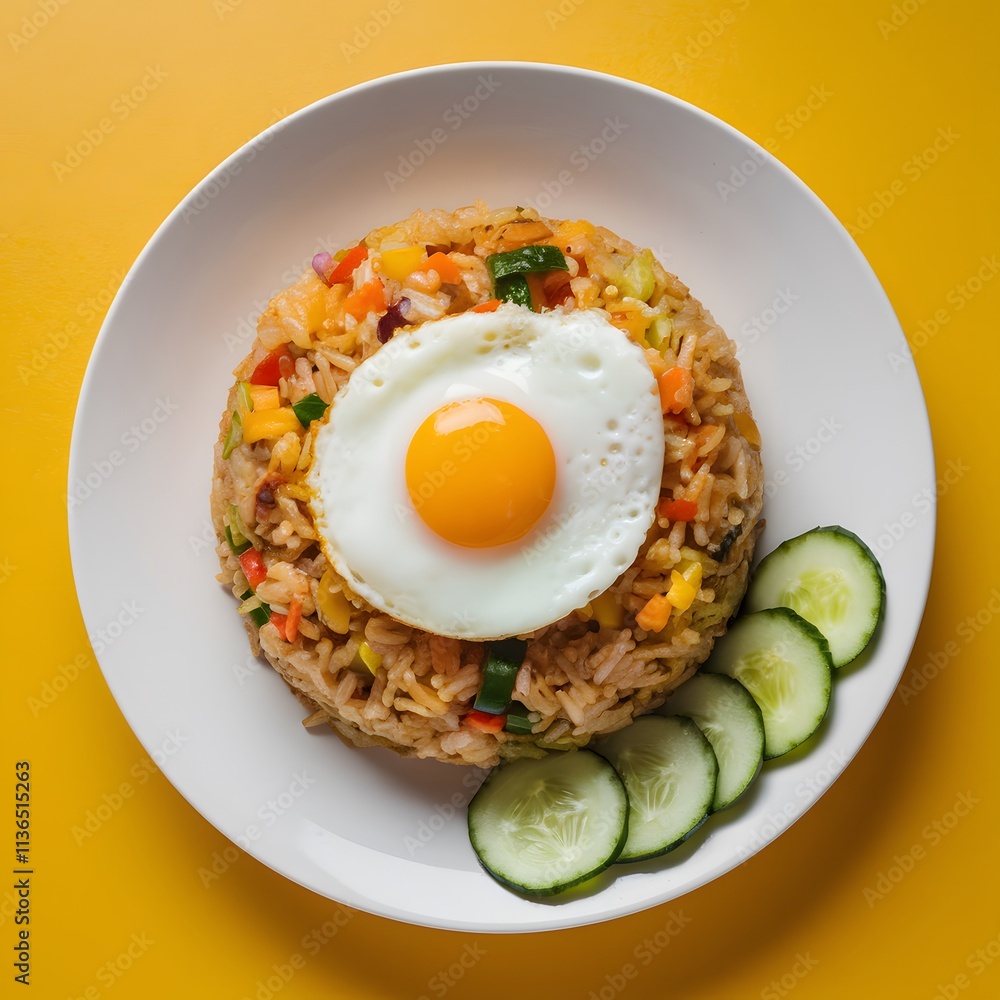 Colorful Plated Fried Rice with Fresh Ingredients Colorful Plated Fried Rice with Fresh Ingredients