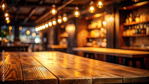 Wallpaper Mural Warm lighting illuminates a rustic wooden table in a dimly lit bar Torontodigital.ca