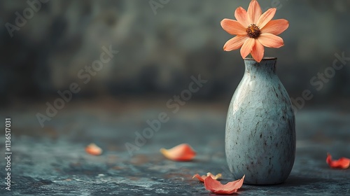 A single wilted flower in a vase, symbolizing unfulfilled love photo