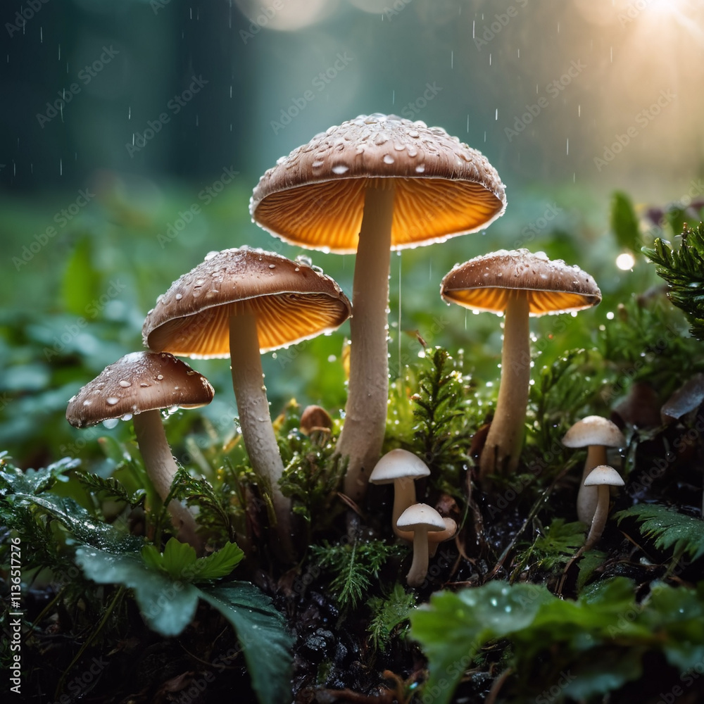 Fototapeta premium Pilze - Der Regen hat die Pilze zum Leben erweckt