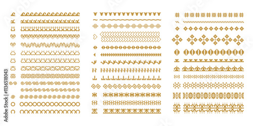 Vector set of geometric ornaments in Kazakh style. Traditional pattern for decoration of textile, household items. Elements of the national decor of the ancient nomads of the Kazakhs, Kyrgyz, Mongols