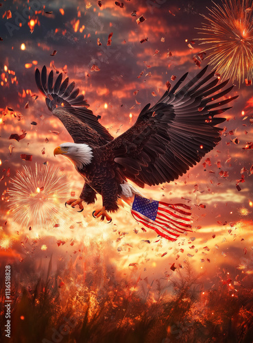 Wallpaper Mural Majestic bald eagle perched on a tree branch overlooking a scenic mountain landscape at sunrise, with detailed feathers, sharp eyes, and golden light illuminating the scene, symbolizing strength, free Torontodigital.ca