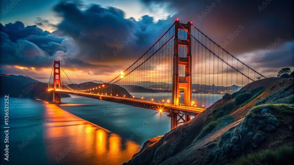 Golden Gate Bridge Night Photography: Urban Exploration, Dark Cityscape, San Francisco Nightscape Golden Gate Bridge Night Photography: Urban Exploration, Dark Cityscape, San Francisco Nightscape