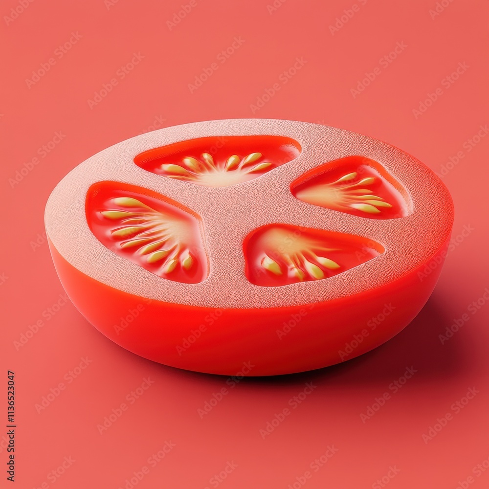 Vibrant Tomato Slice on a Coral Background Vibrant Tomato Slice on a Coral Background
