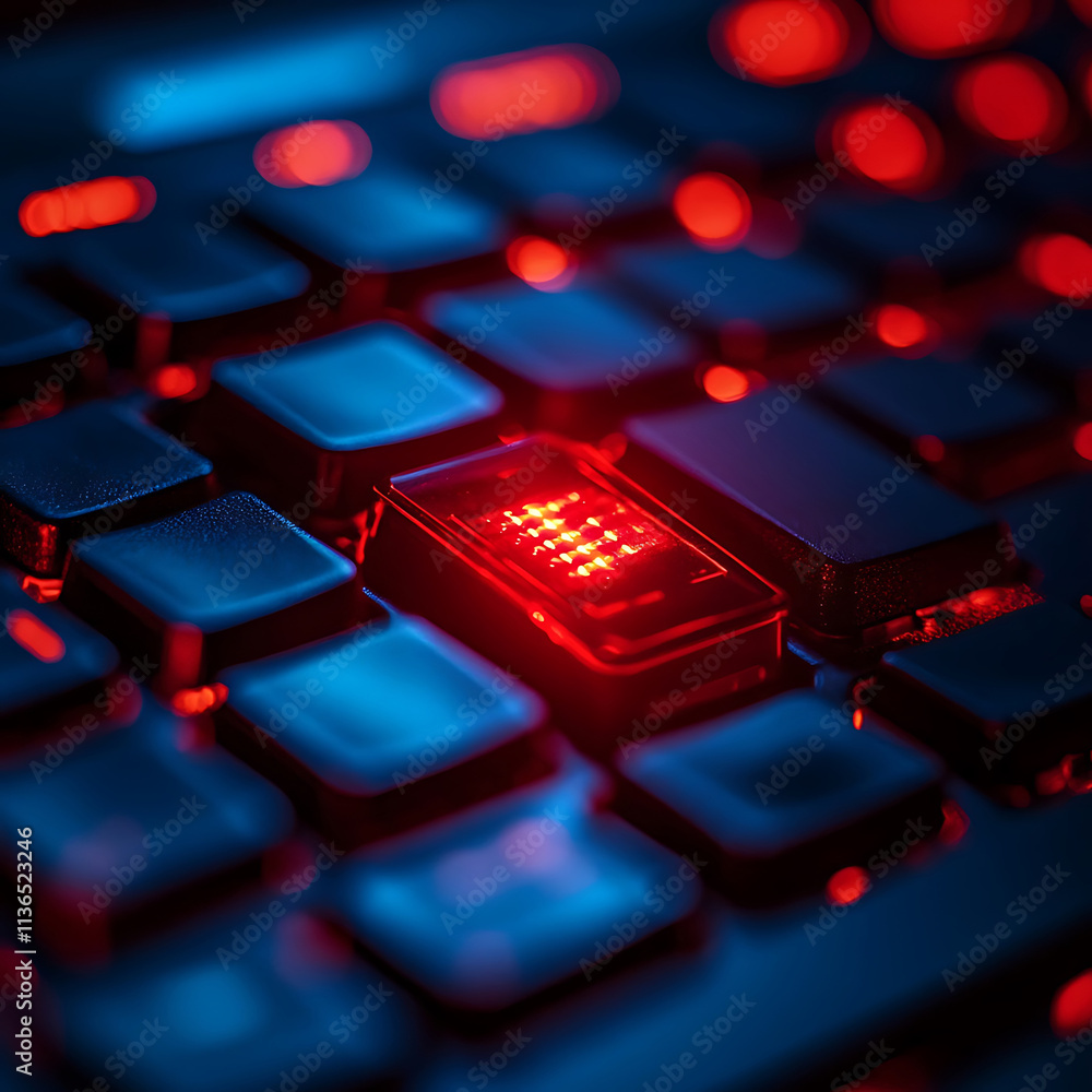 Fototapeta premium Futuristic Keyboard with Glowing Red LED Lights