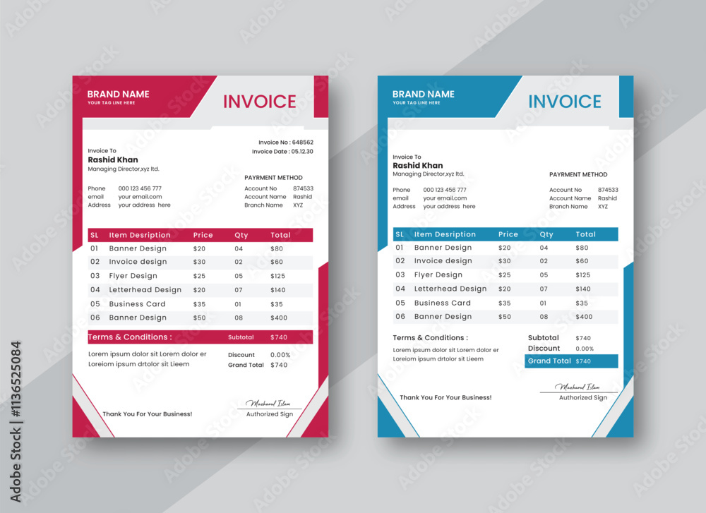 Obraz premium Modern Invoice Design Vector Template