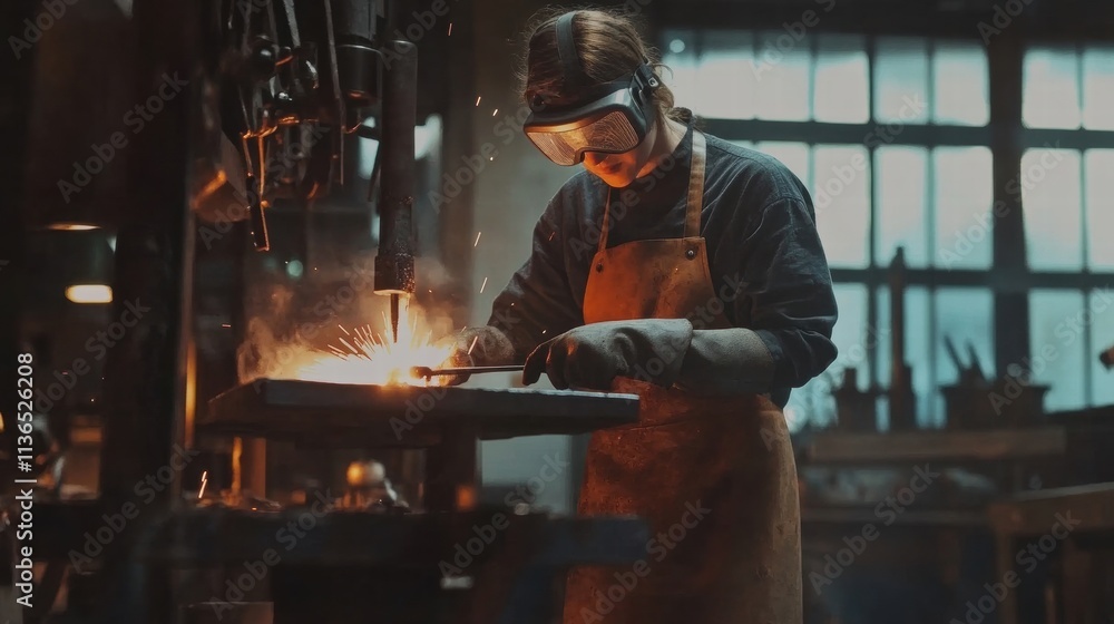 female blacksmith working in forge female blacksmith working in forge