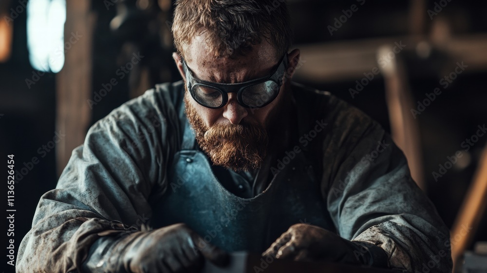 skilled craftsman working in a metal workshop skilled craftsman working in a metal workshop