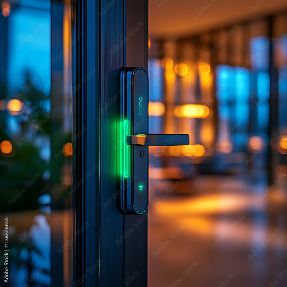 Modern Door Lock with Green Light at Night Modern Door Lock with Green Light at Night