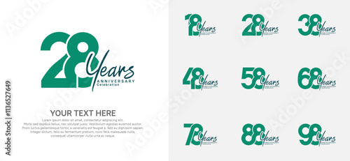Anniversary logo set vector design, green color for celebration event