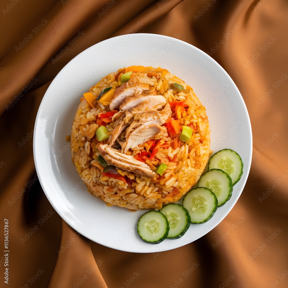 Colorful Plated Fried Rice with Fresh Ingredients Colorful Plated Fried Rice with Fresh Ingredients