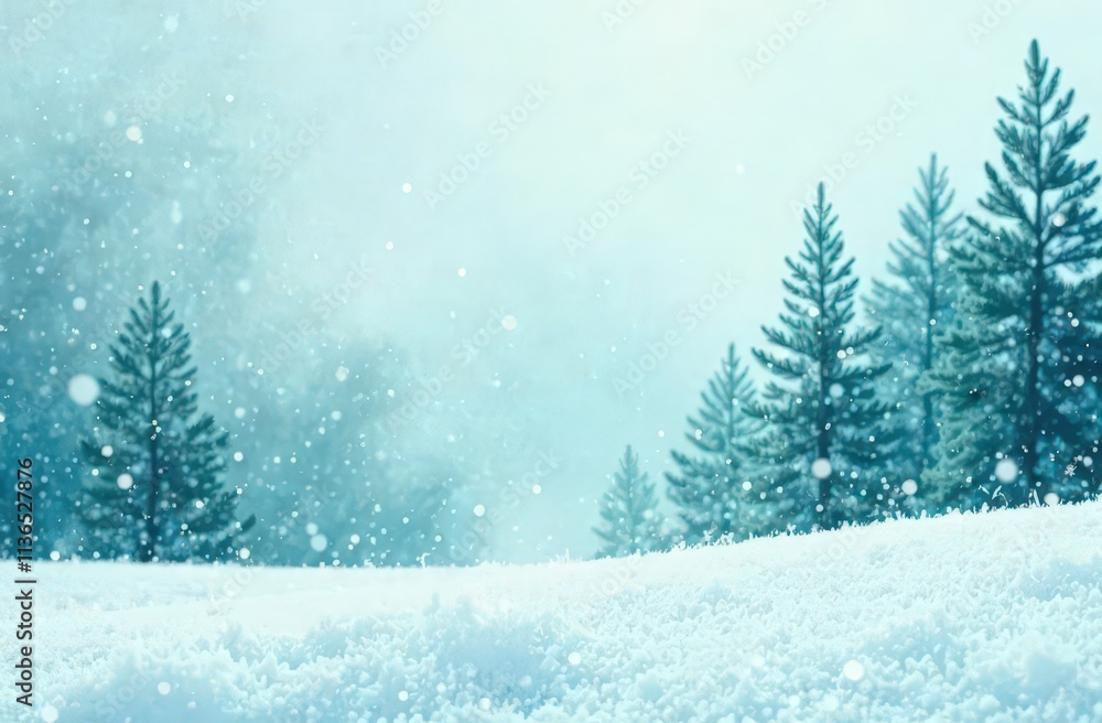 Fototapeta premium A serene Winter background emerges through soft teal and white watercolor, showcasing gentle swirling textures and a misty atmosphere