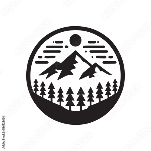 black forest, mountain logo, simple vector icon