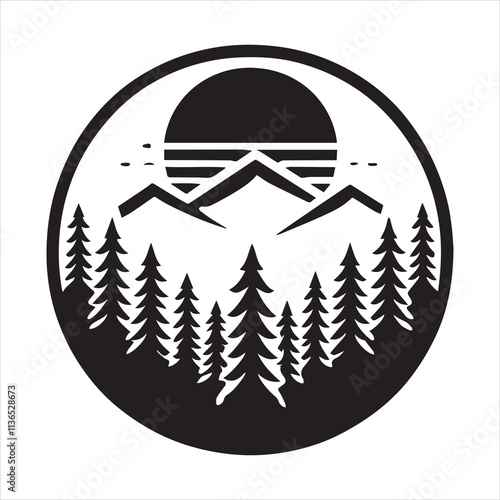 black forest, mountain logo, simple vector icon