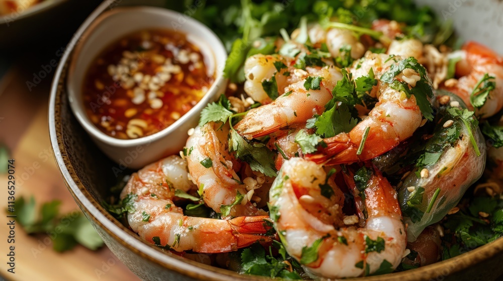 vietnamese goi shrimp fresh herbs, and a dipping sauce vietnamese goi shrimp fresh herbs, and a dipping sauce