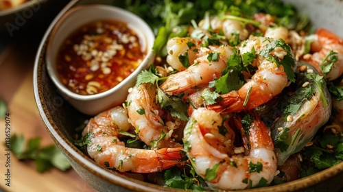 vietnamese goi shrimp fresh herbs, and a dipping sauce