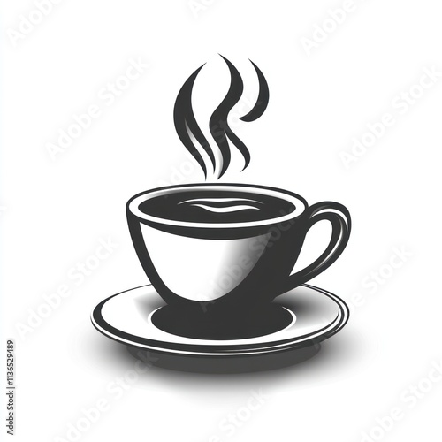 Hot coffee cup on saucer with steam.