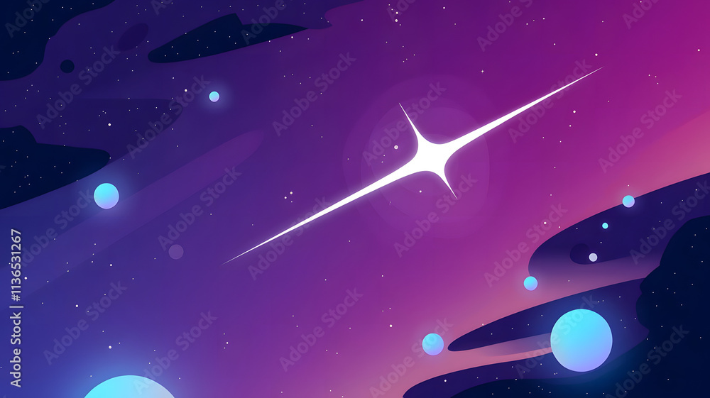 Naklejka premium An abstract illustration of a purple and blue night sky filled with stars and a white flare.