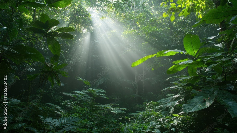 A serene forest scene with sunbeams shining through the trees, creating a mystical atmosphere. A serene forest scene with sunbeams shining through the trees, creating a mystical atmosphere.
