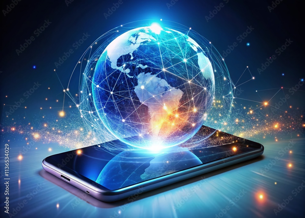 Holographic Globe Smartphone Global Connectivity Tech Advancement Future Communication Network Data Flow Holographic Globe Smartphone Global Connectivity Tech Advancement Future Communication Network Data Flow
