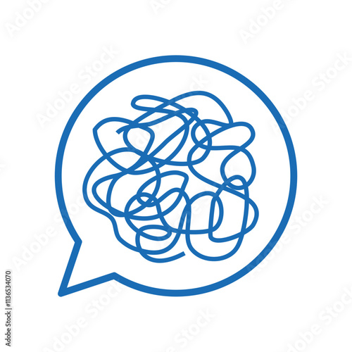 Speech bubble conversation icon with line scribbles, psychotherapy concept, brainstorming, mental problem, uncertainty, chaos